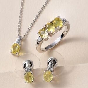 Tanzanian Canary Opal And White Zireon Jewelry Set